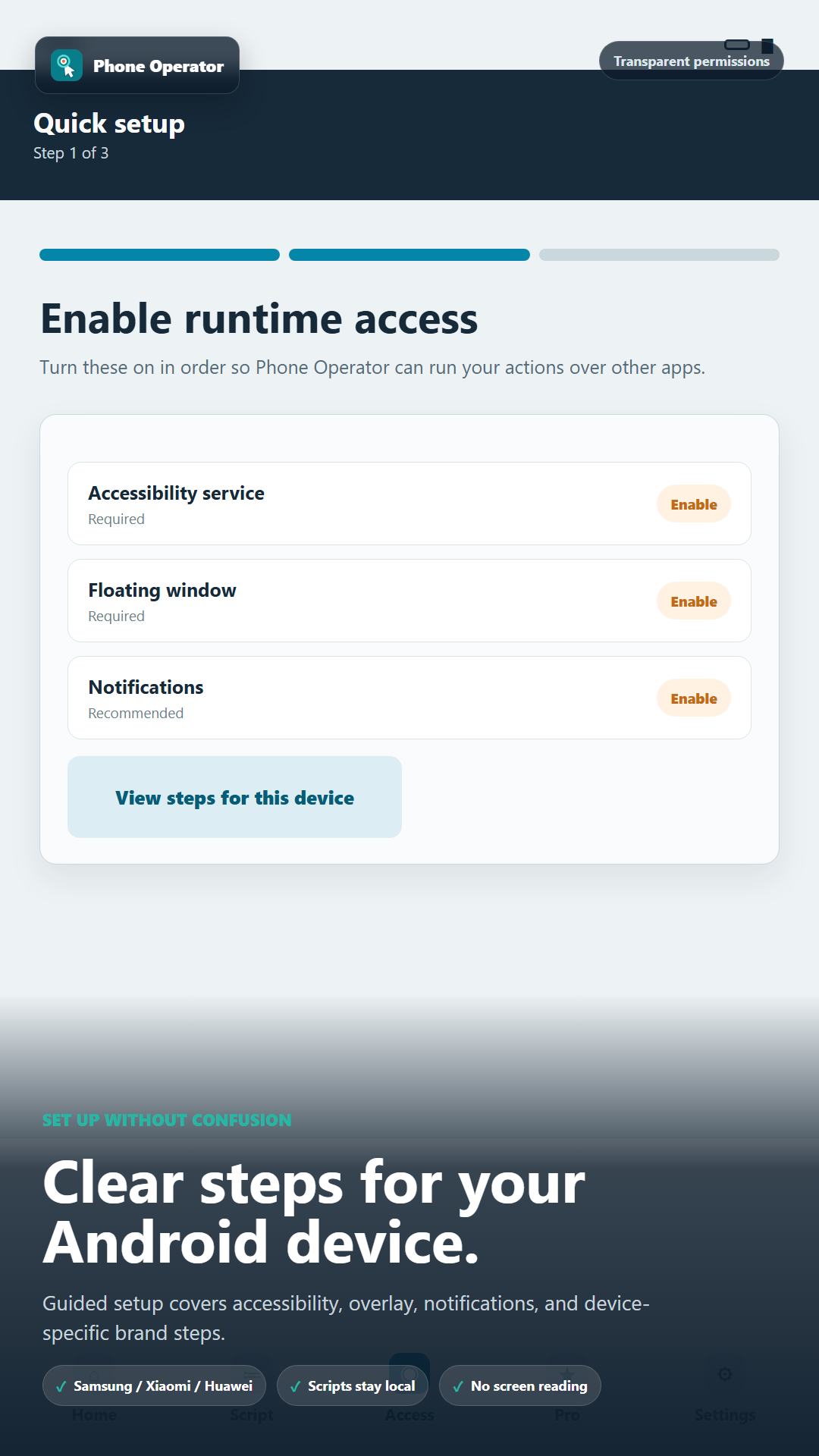Permission guide for Phone Operator